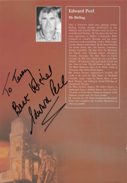 Edward Peel Dr Who Diane Fletcher MULTI Hand Signed Theatre Page