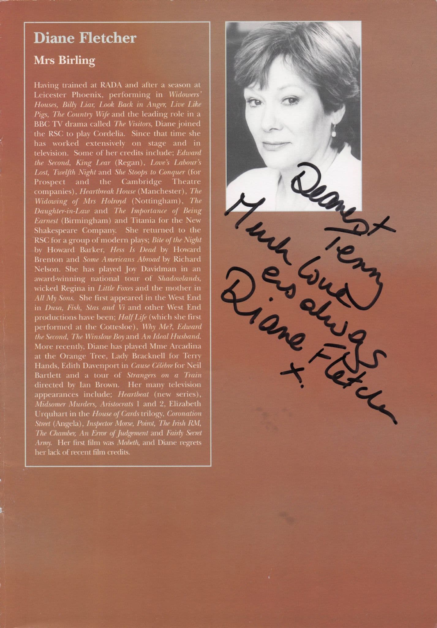 Edward Peel Dr Who Diane Fletcher MULTI Hand Signed Theatre Page