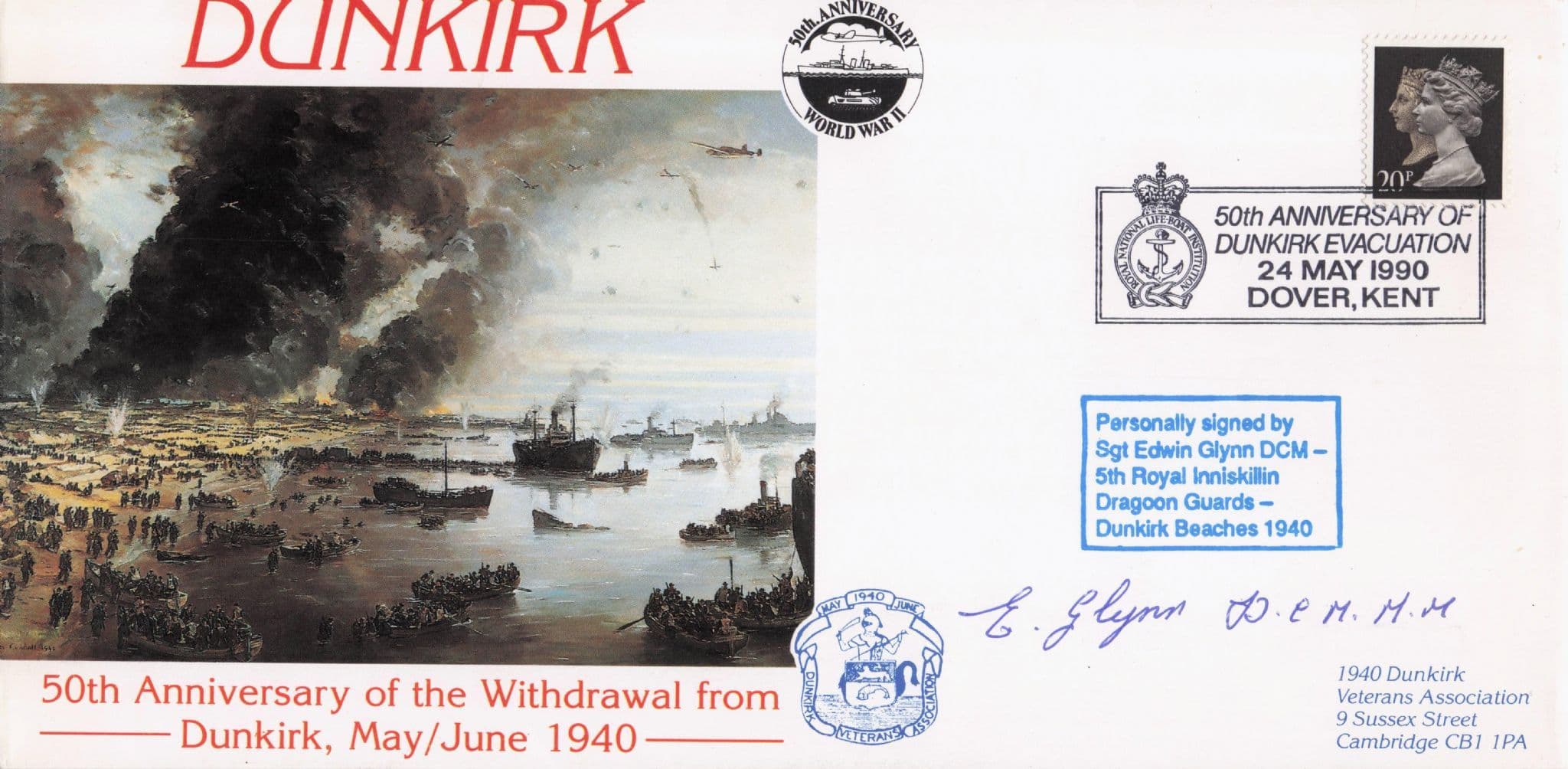 Edwin Glynn Dragoon Guards WW2 Dunkirk Medal Hand Signed FDC