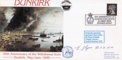 Edwin Glynn Dragoon Guards WW2 Dunkirk Medal Hand Signed FDC