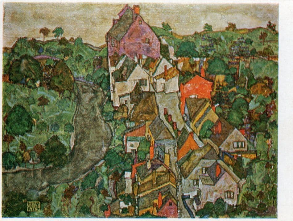 Egon Schiele WW1 Alte Hauser In Kramau Austrian Art Painting Postcard