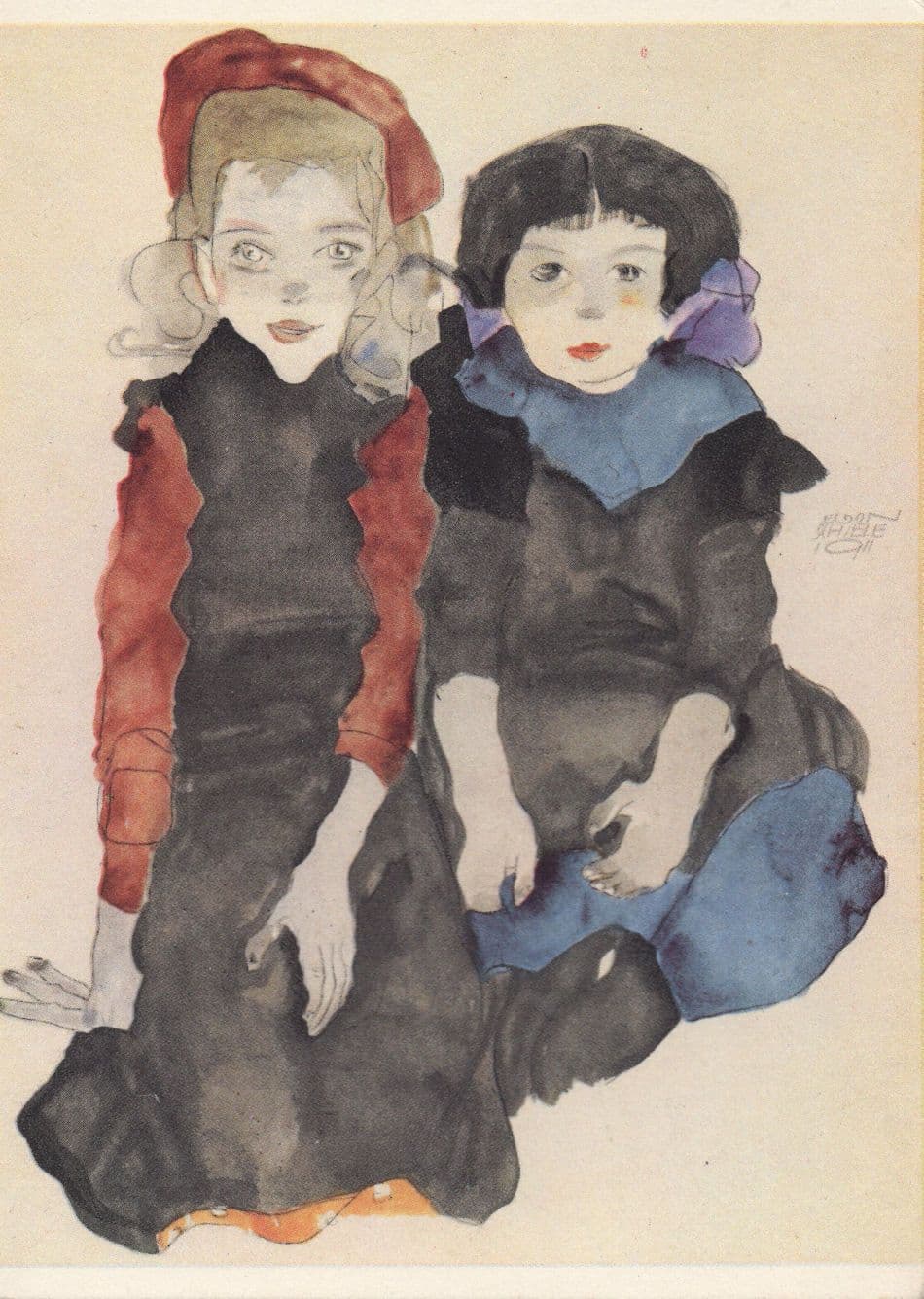 Egon Schiele Zwei Madchen Austrian Art Painting Postcard