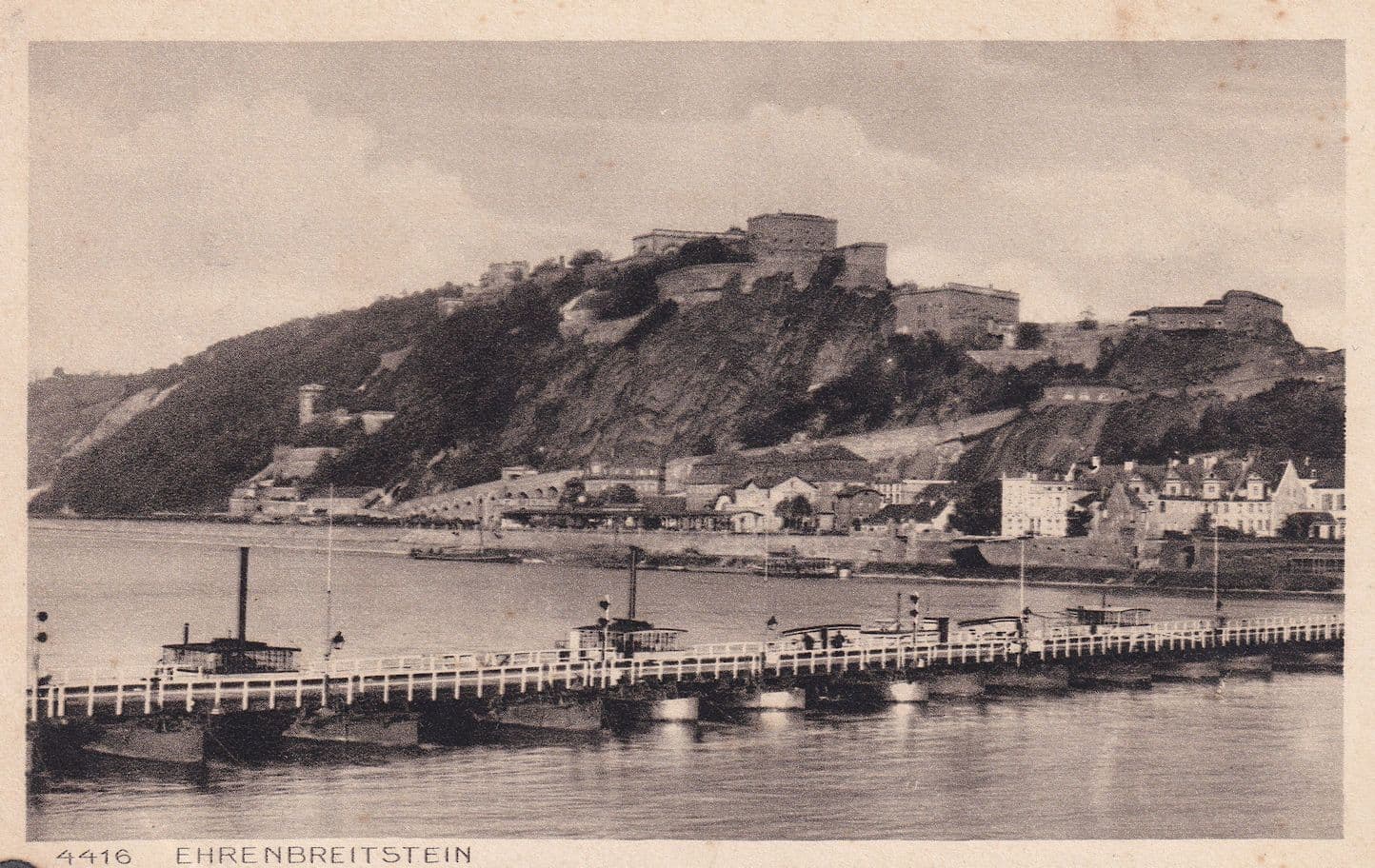 Ehrenbreitstein Boats Parked at Bridge German Old Postcard