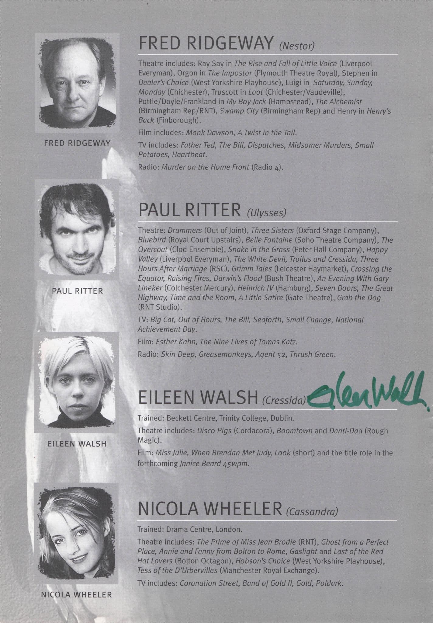 Eileen Walsh Wolf Maze Miss Julie Hand Signed Photo Theatre Page