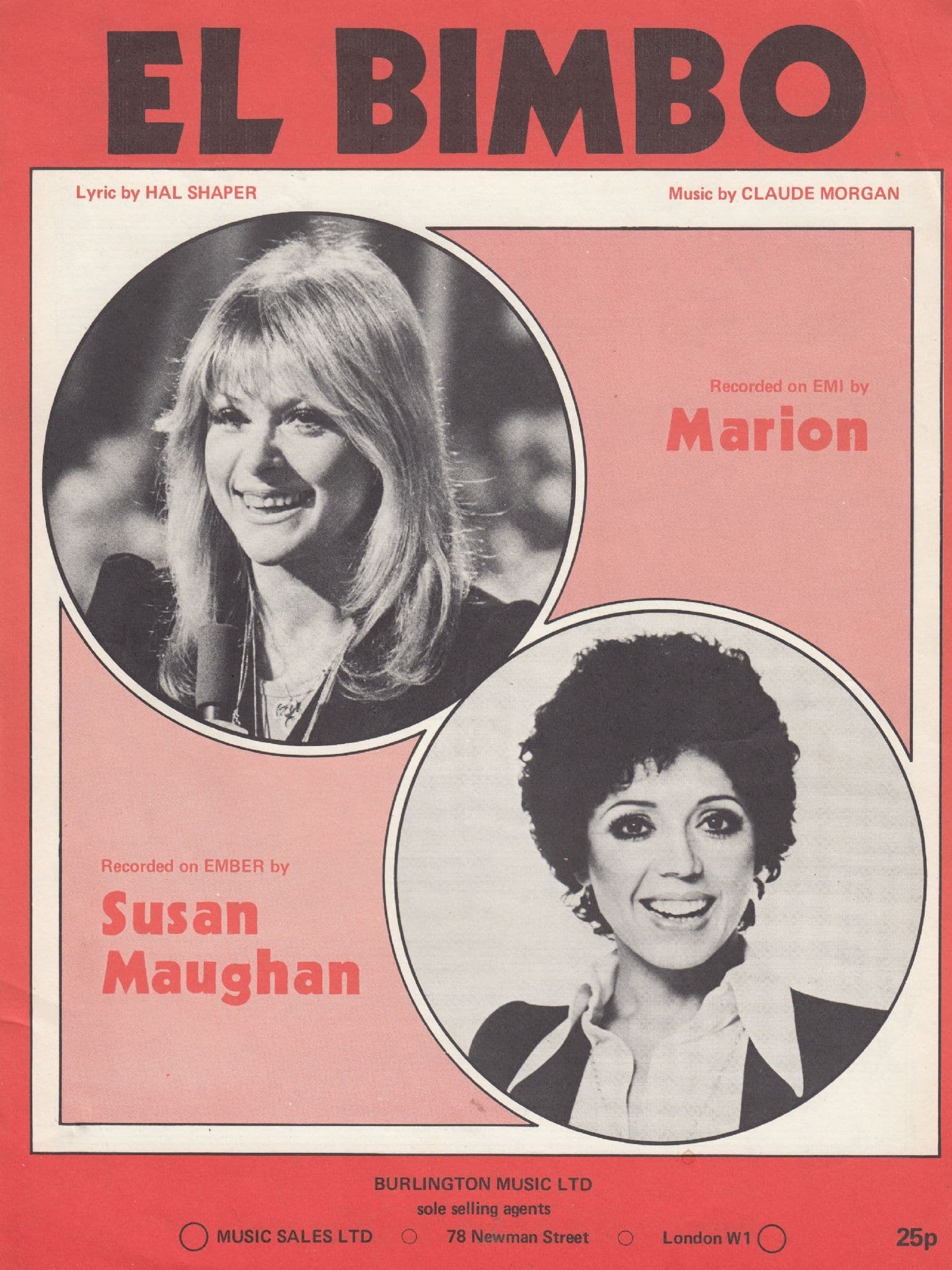 El Bimbo Marion Susan Maughan 1970s Sheet Music