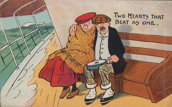 Elderly Lovers On Boat Cruise Ship Two Hearts That Beat As One Antique Postcard