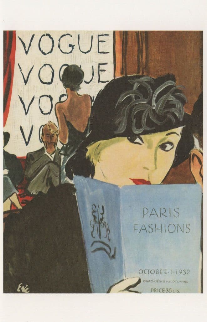 Elegant Lady Reads Paris Fashions 1932 Book Painting Postcard