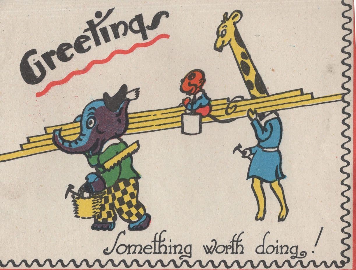 Elephant Painter Decorator Giraffe Zoo Animals Old Birthday Card