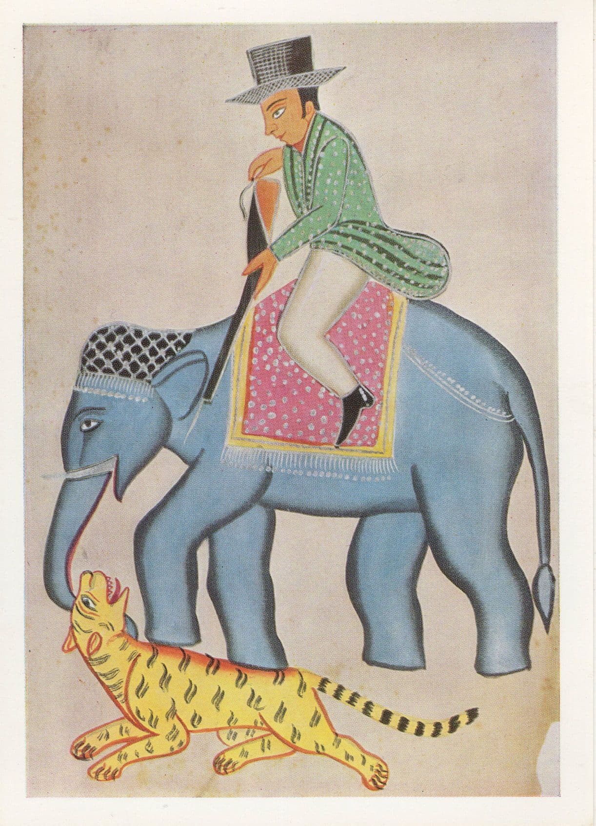 Elephant Tiger Shot By Rifle Painting African Hunting Postcard
