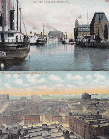 Elevation Of Waterfront Buffalo Harbour 2x NY Aerial Postcard