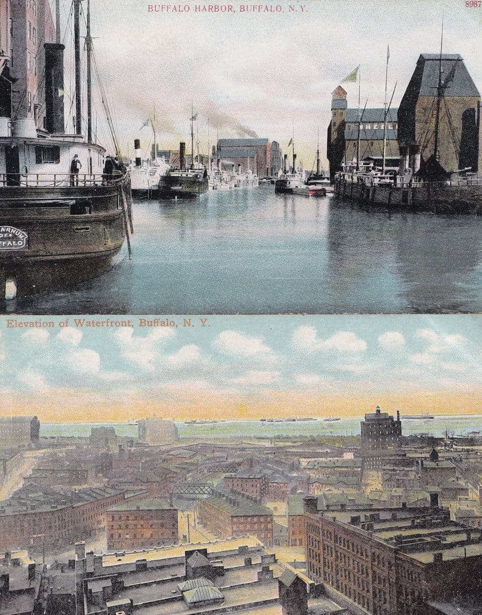 Elevation Of Waterfront Buffalo Harbour 2x NY Aerial Postcard