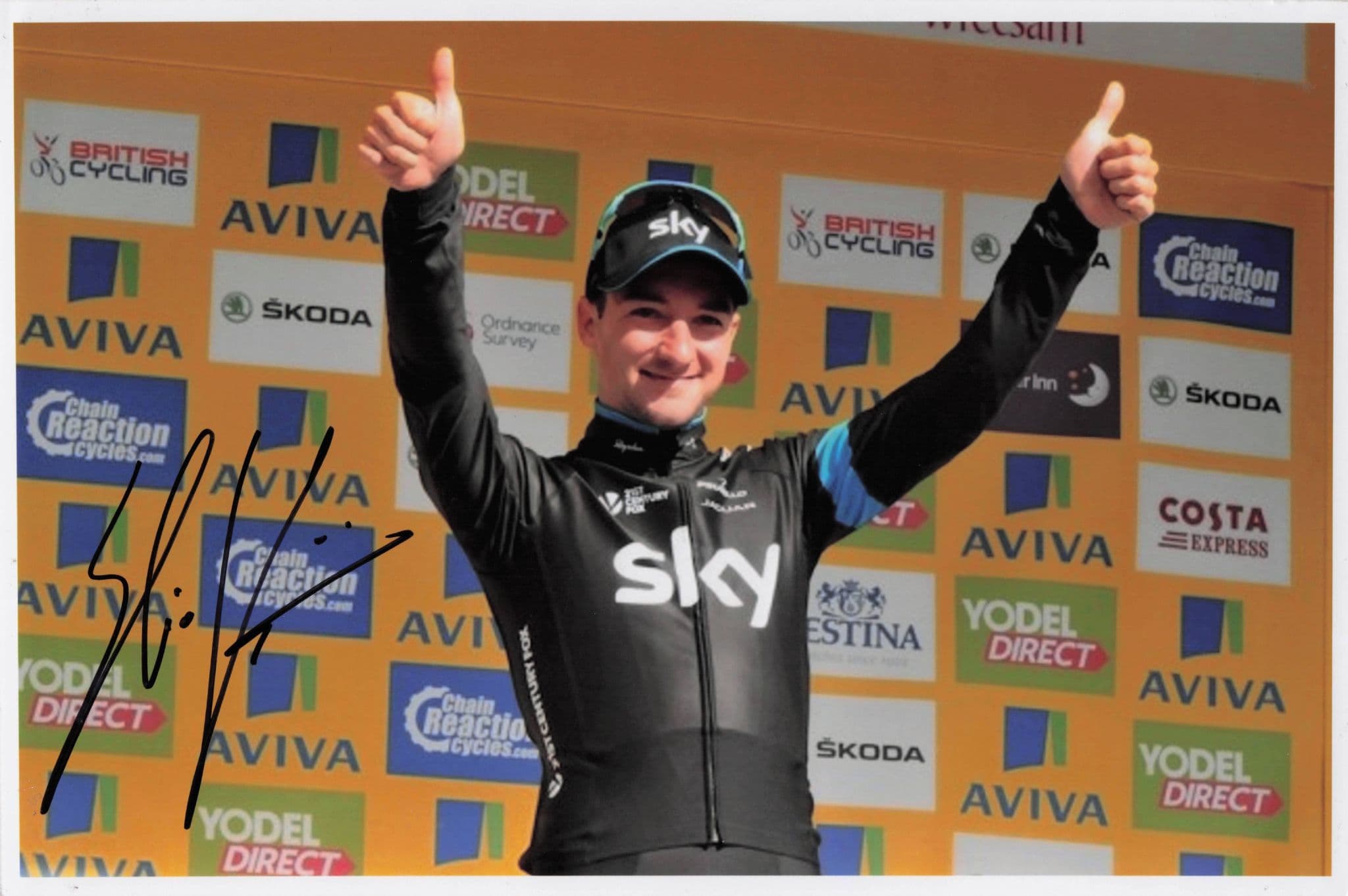Elia Viviani Italian Cyclist Podium 2015 Tour De Britain 12x8 Hand Signed Photo