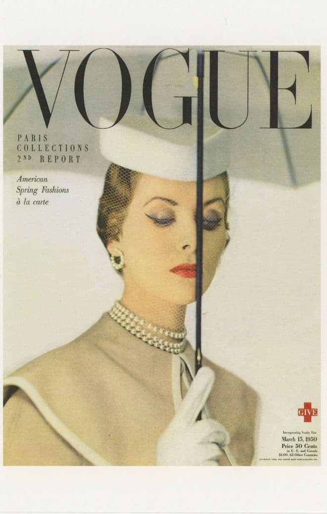 Elise Carlson 1950s Supermodel With Giant Umbrella Vogue Postcard