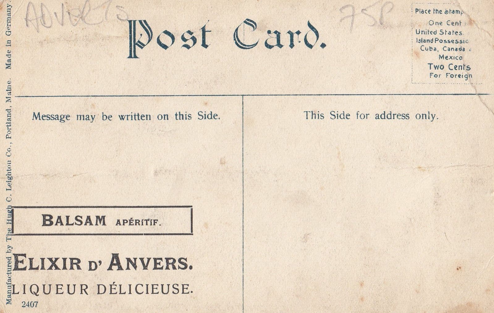 Elixir D'Anvers Old Advertising Postcard