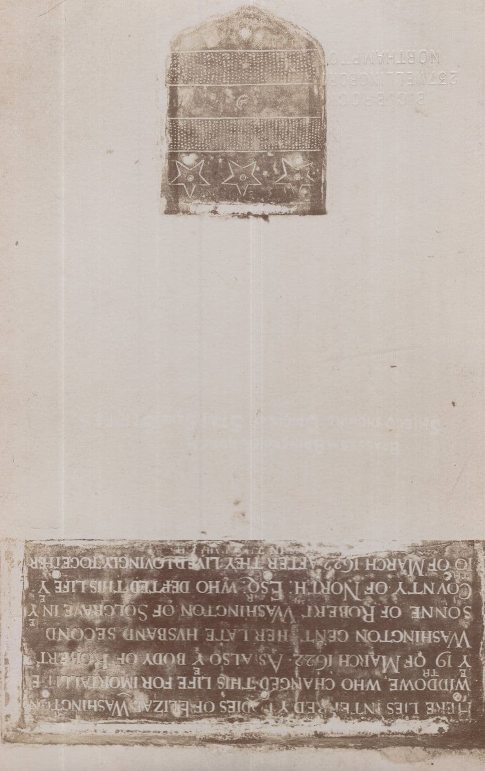 Elizabeth Washington 1622 Gravestone Northampton Real Photo Postcard