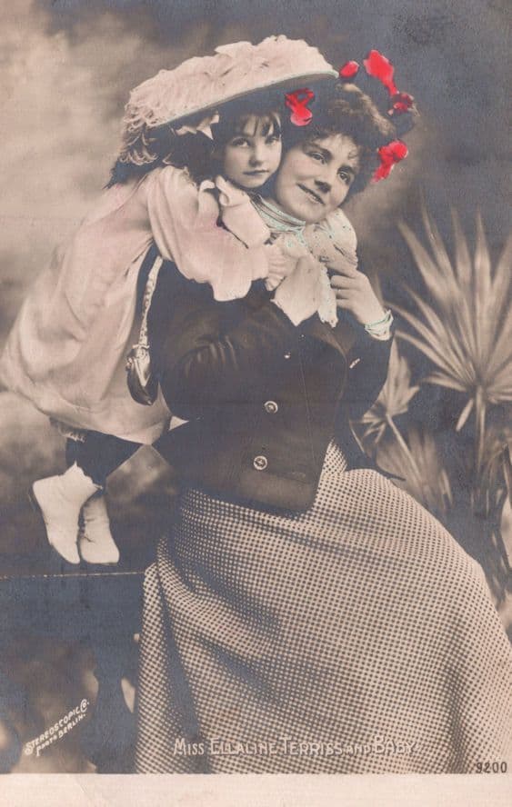 Ellaline Terriss & Baby Rotoplast Vibrant Rare Red Hat Old Postcard