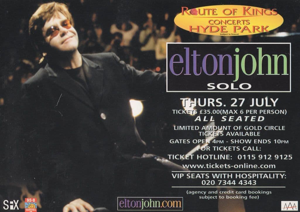 Elton John Live In Hyde Park Advertising Postcard