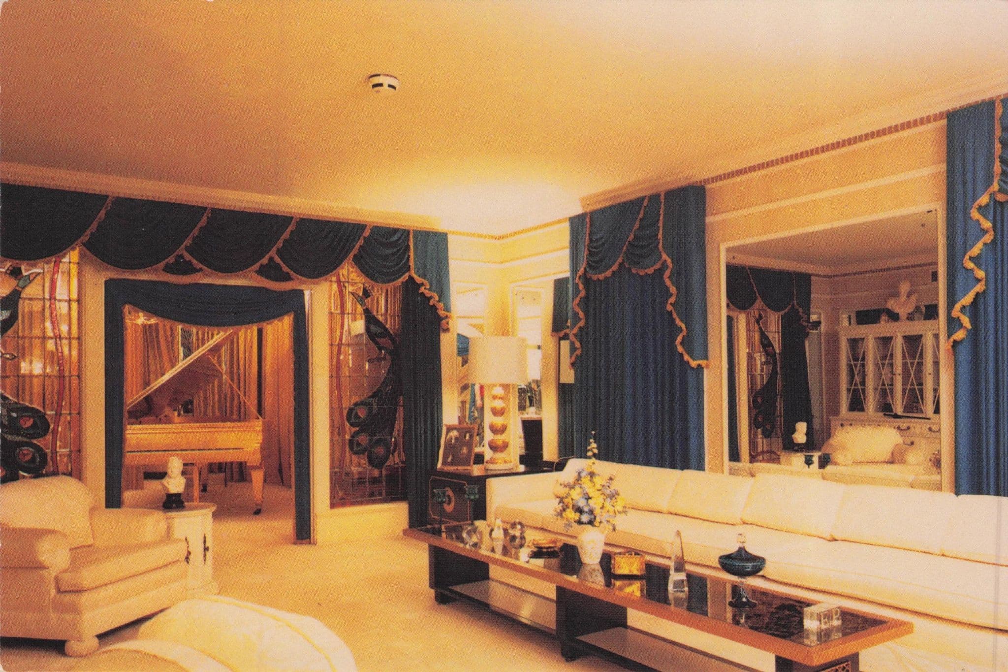 Elvis Presley Living Room Graceland USA & Music Room 1980s Postcard