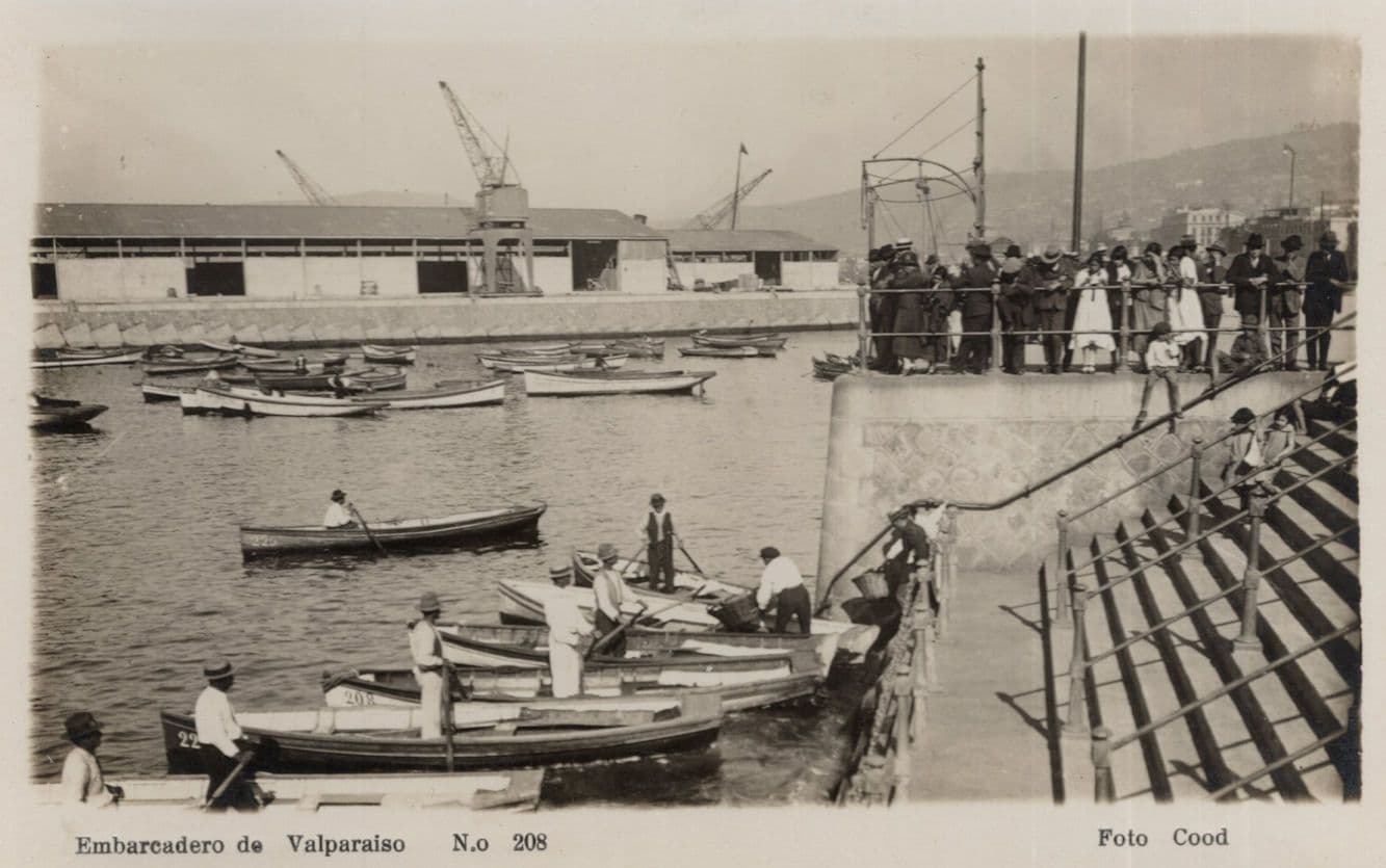 Embarcardero De Valparaiso Chile Old Real Photo Postcard