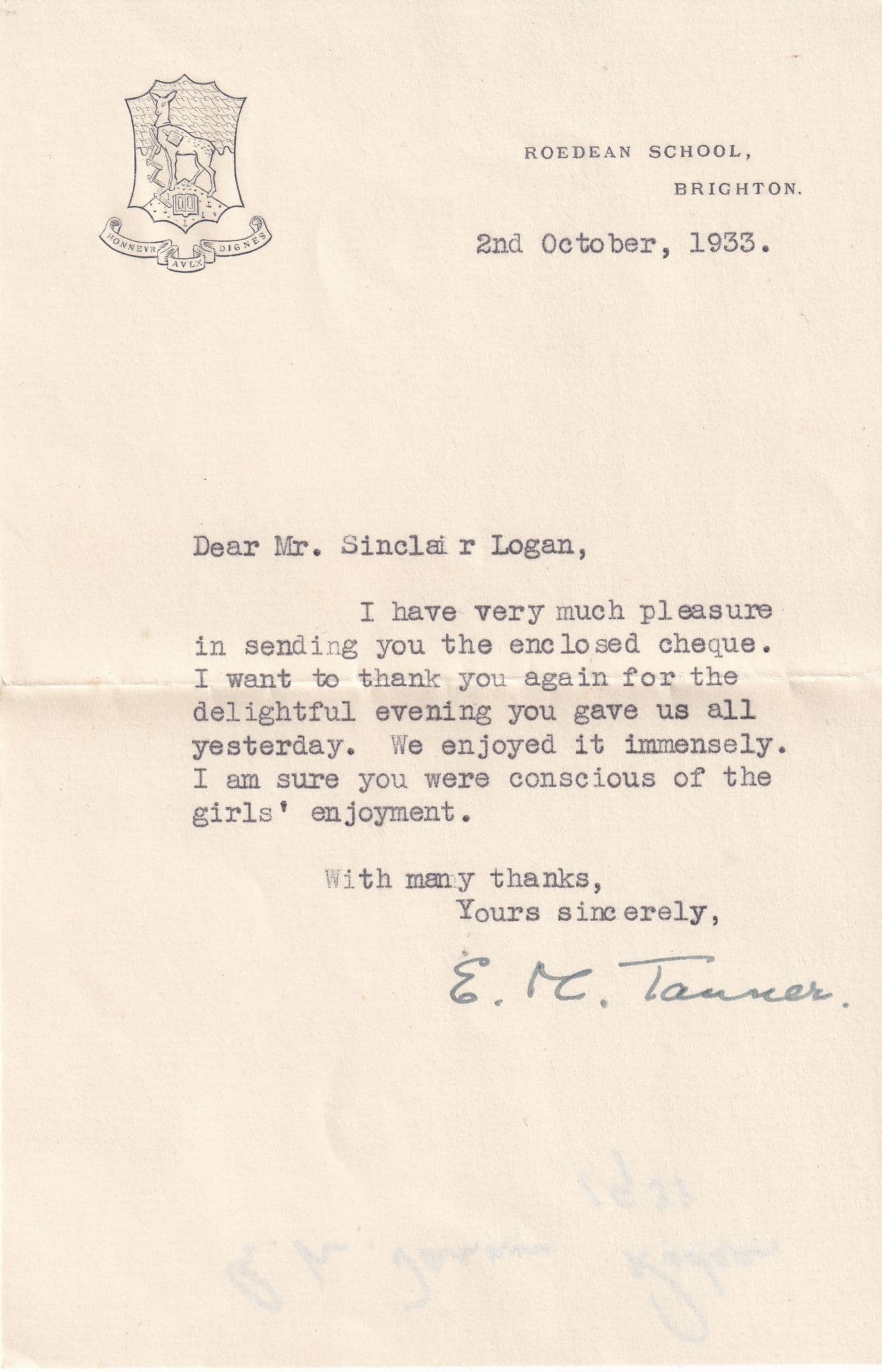 Emmeline Tanner Suffragette Style Womens Rights Brighton School Hand Signed Letter