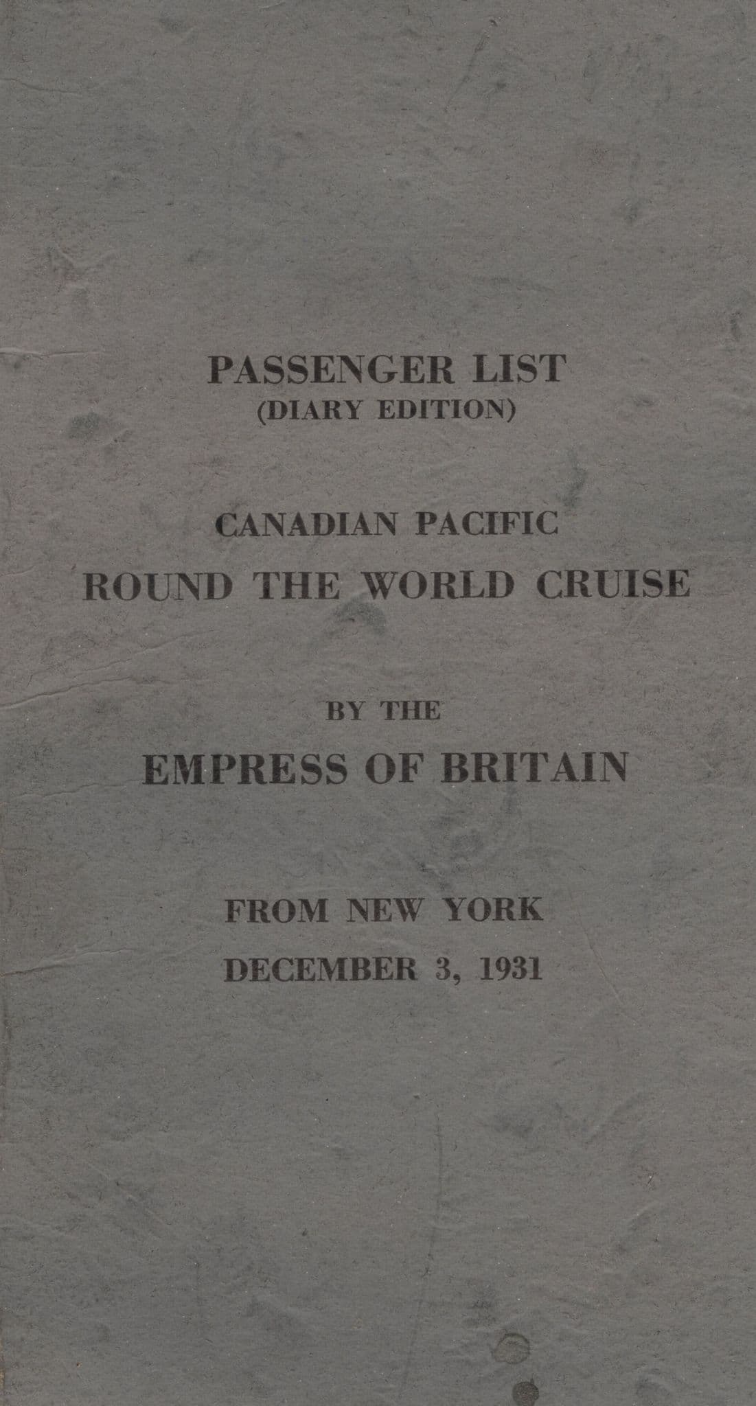 Empress Of Britain Canadian Pacific Passenger Ship List 1931 Book -let