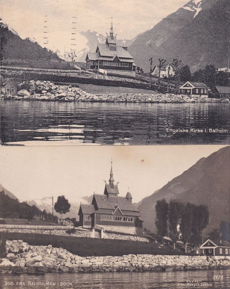 Engelske Kirke Balholm Norway 2x Old Postcard