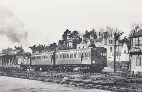 Engine 31266 Train at Dunton Green leaving Westerham Station Railway Postcard