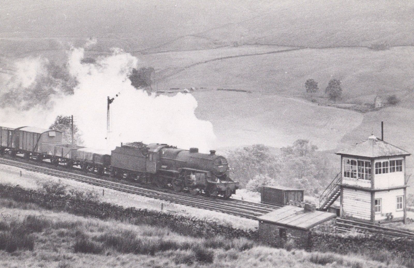 Engine 42771 Denthead Signal Box Station Freight Train Railway Postcard