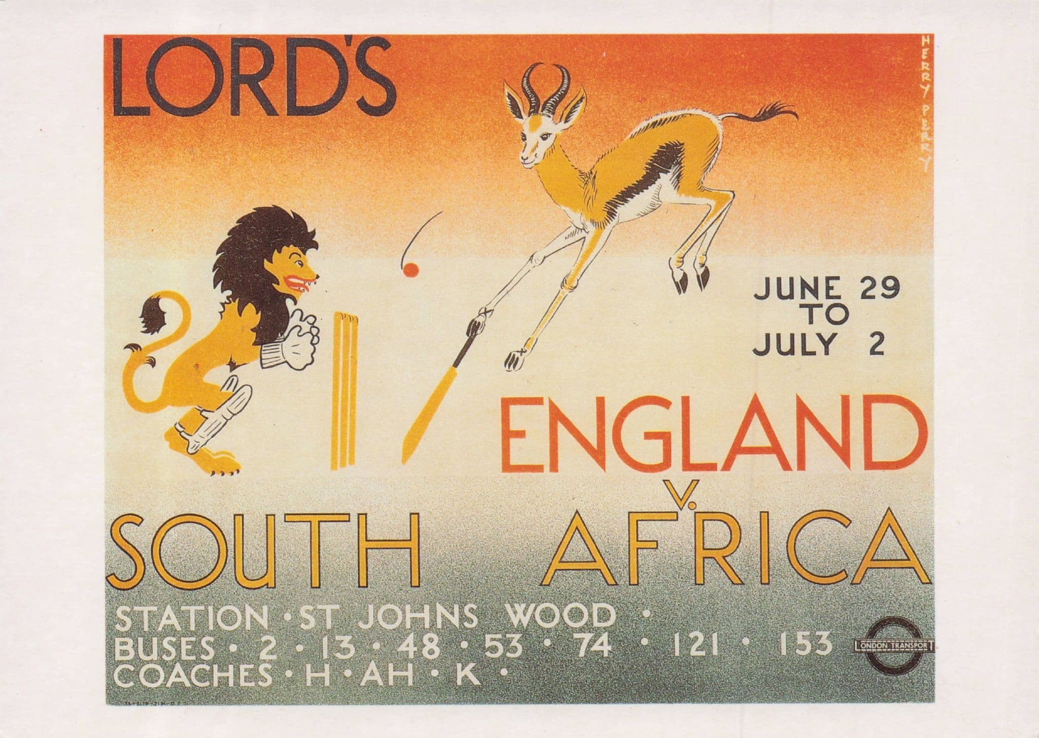 England vs South Africa 1935 Cricket London Transport Poster Postcard