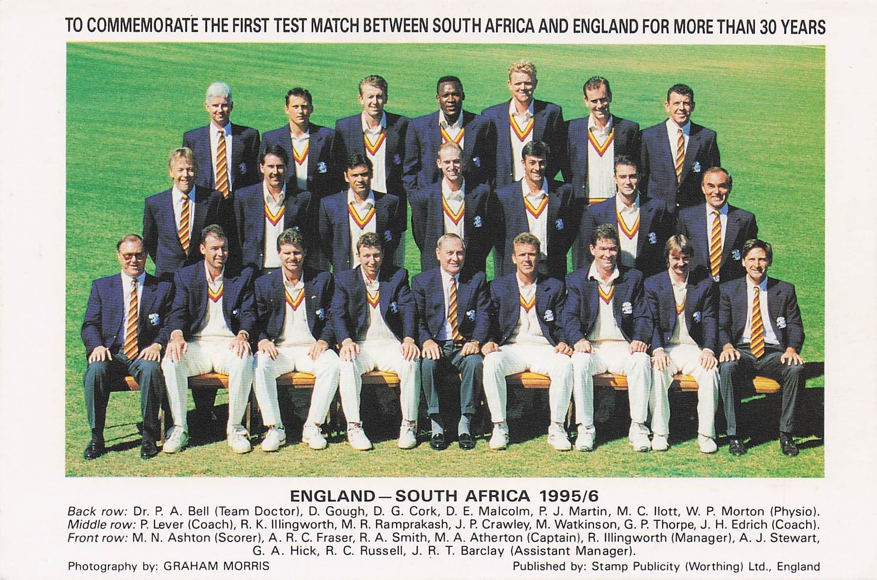 England Vs South Africa 1995 Test Match Cricket Team Photo Postcard