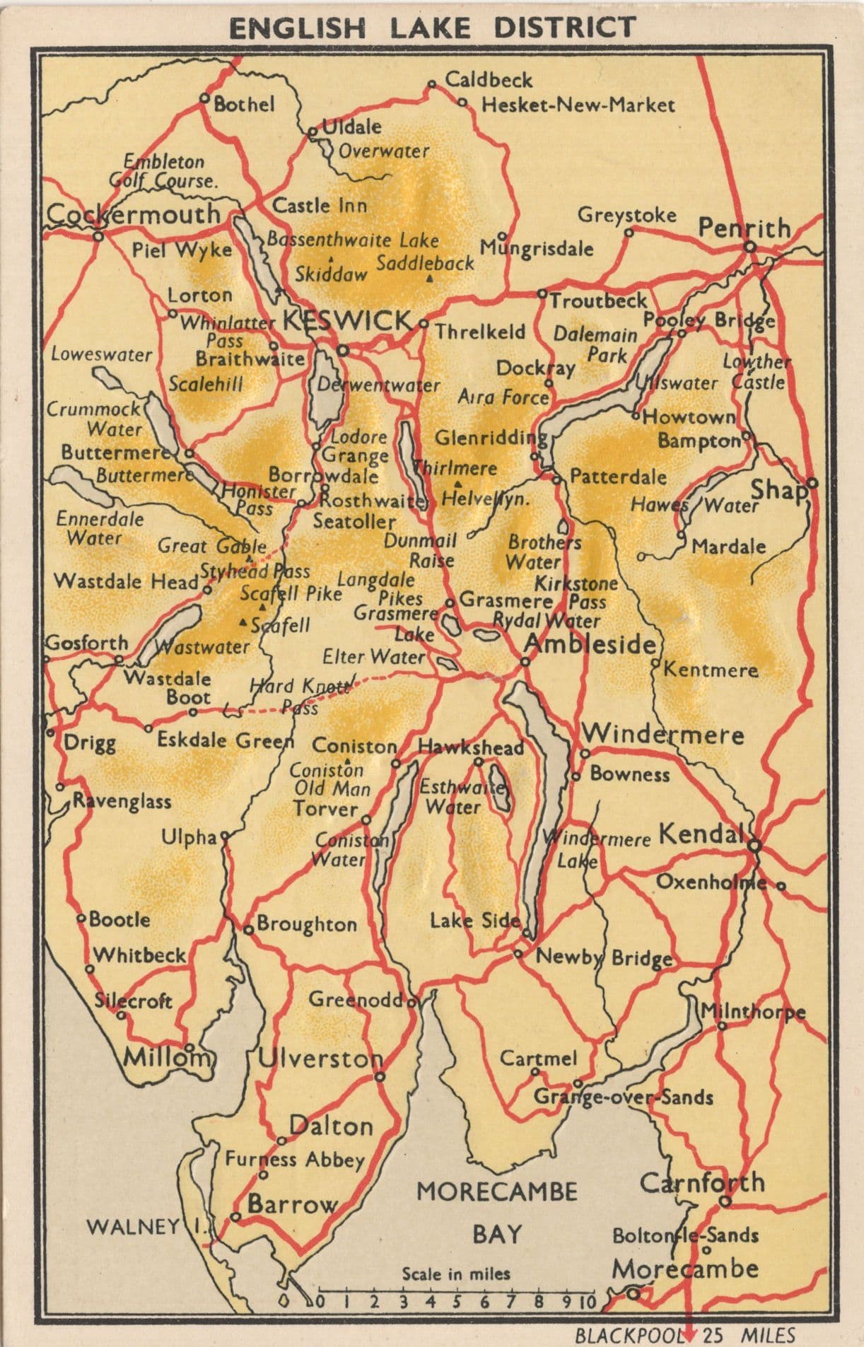 English Lake District Embossed Leaf Map Old Postcard