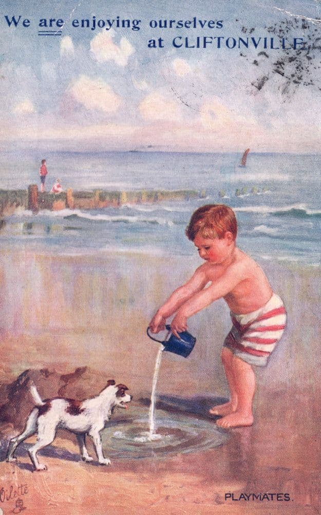 Enjoying Ourselves At Cliftonville Kent Dog WW1 Playmates Old Postcard