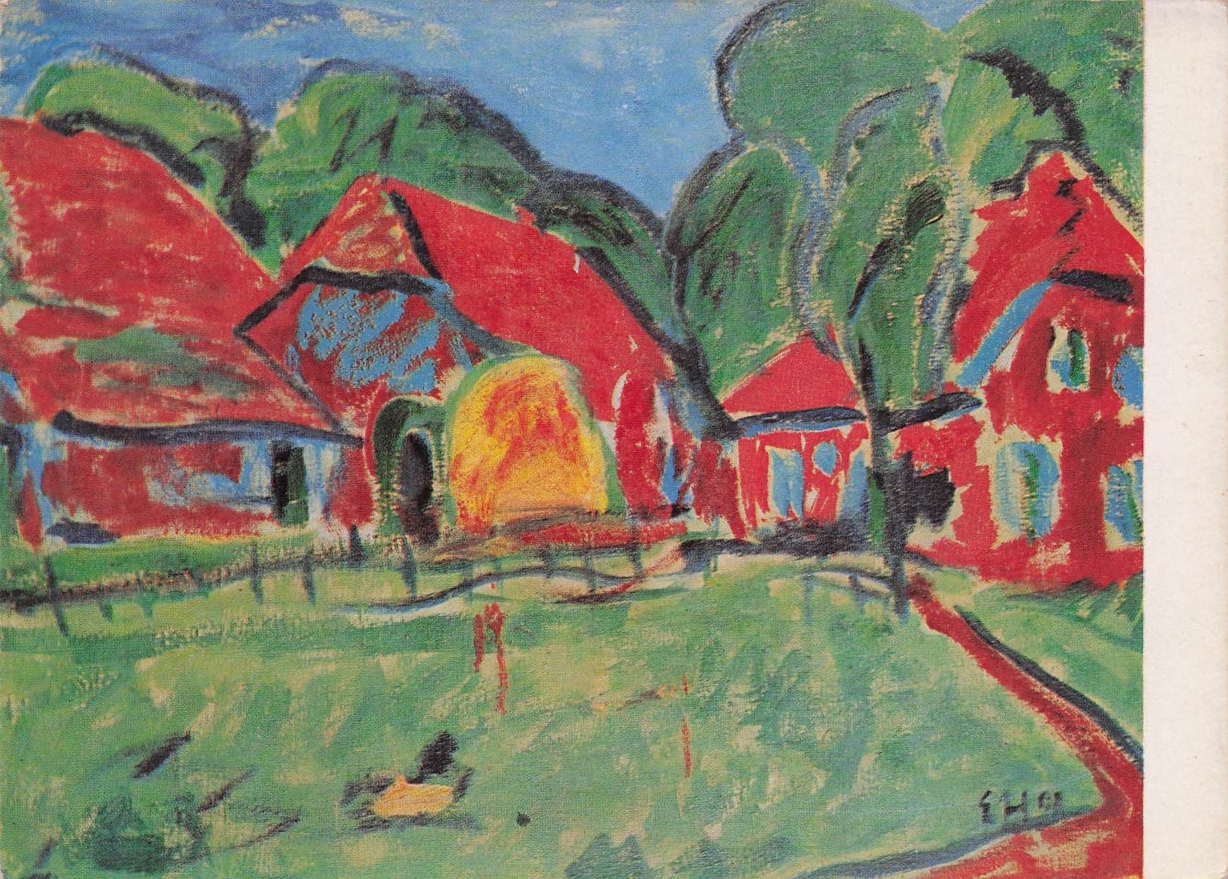 Erich Heckel Red Houses Rote Hauser 1908 German Painting Postcard