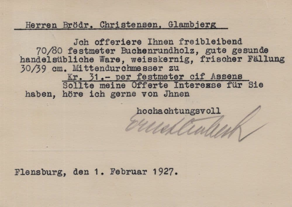 Ernst Hubsch German Timber Merchants to Denmark Advertising Postcard