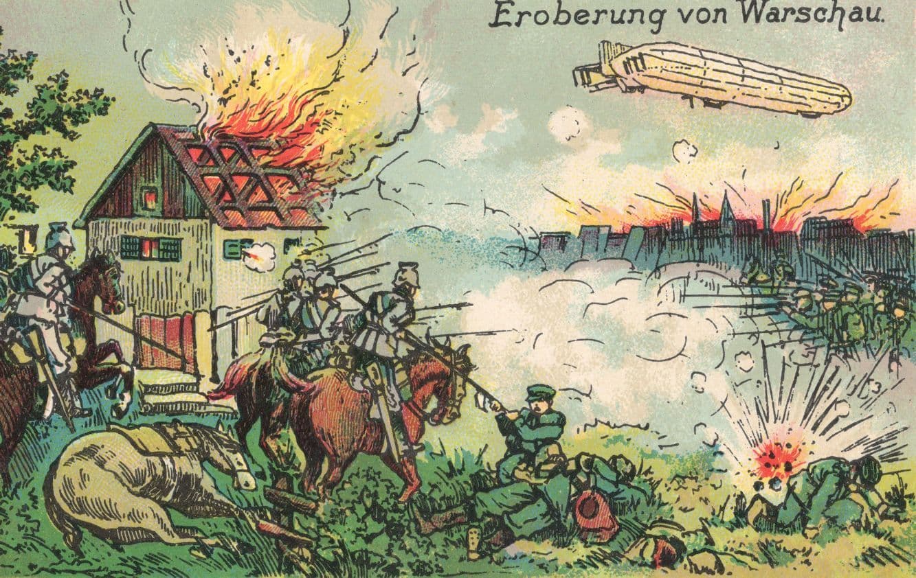 Eroberung Von Warschau Conquest Of Warsaw WW1 Airship German Postcard