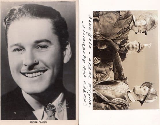 Errol Flynn Elizabeth & Essex 1940s Home Made Postcard + Old Postcard