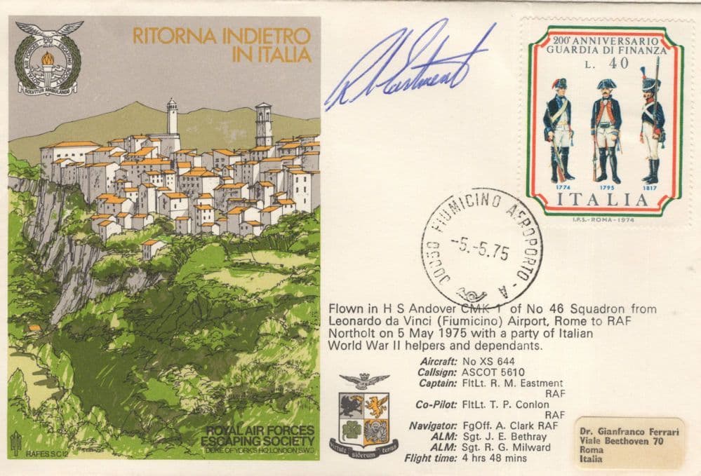 Escape From Italy RAF Escaping Society Military 1975 Hand Signed FDC