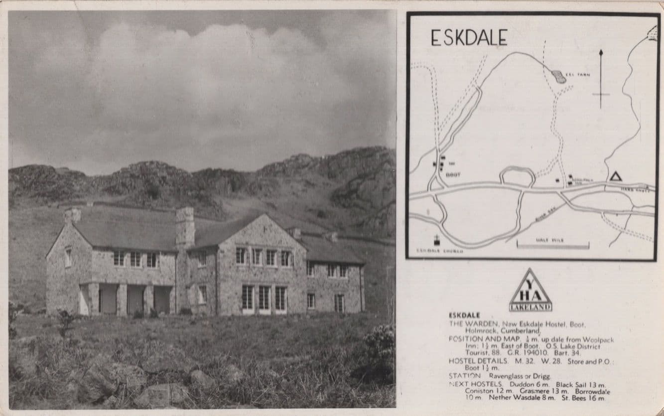 Eskdale Youth Hostel Cumbria Vintage RPC Map Postcard