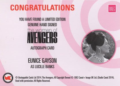 Eunice Gayson The Avengers Rare Hand Signed Autograph Card