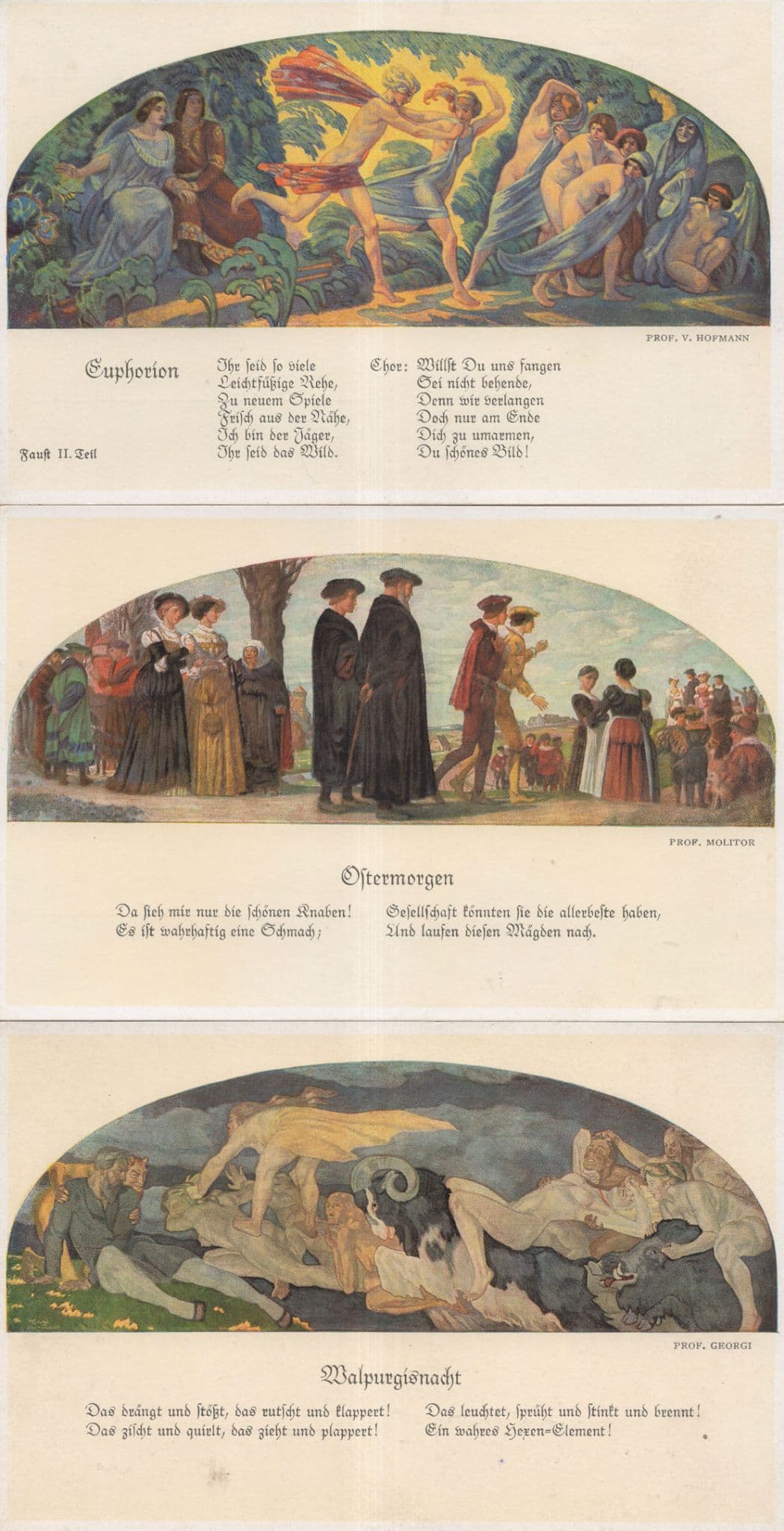 Euphorion Walpurgeinacht Oftermorgen 3x German Theatre Old Postcard s
