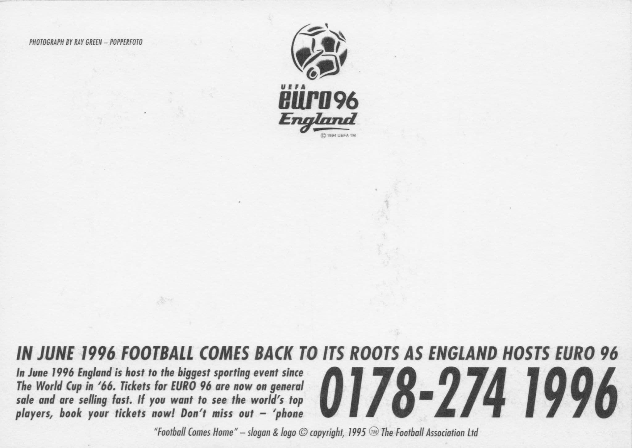 Euro 96 Football's Coming Home Comes Tickets Advertising Postcard