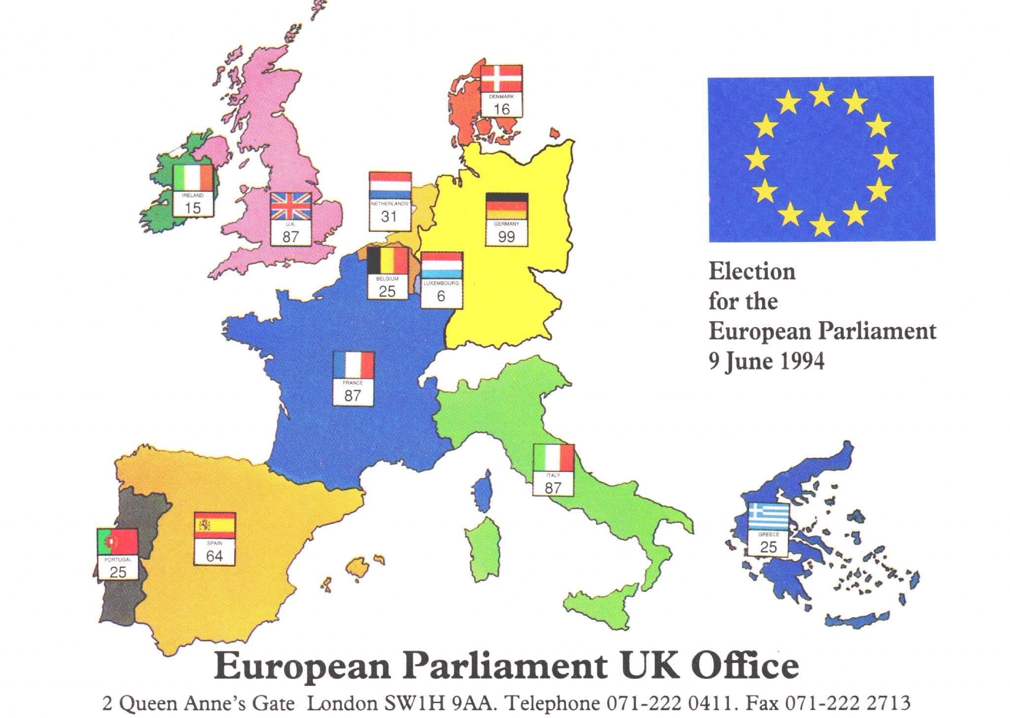 European Parliament Election 1994 Map Political Postcard