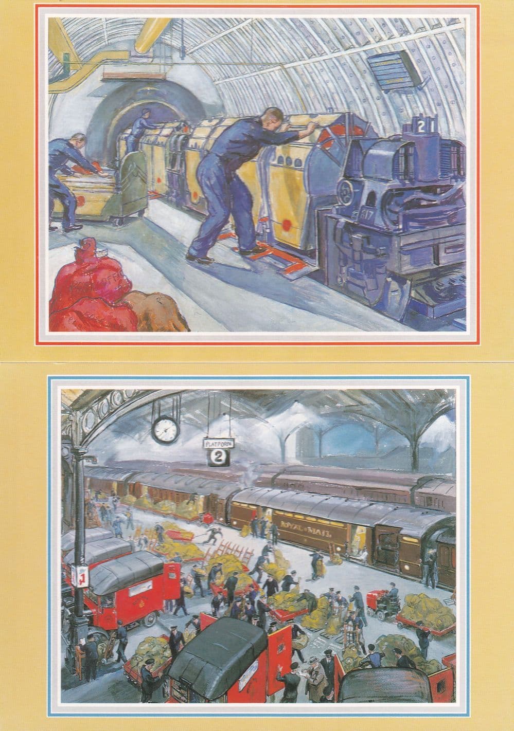 Euston Train Station Royal Mail Train Loading Malls 2x Postcard