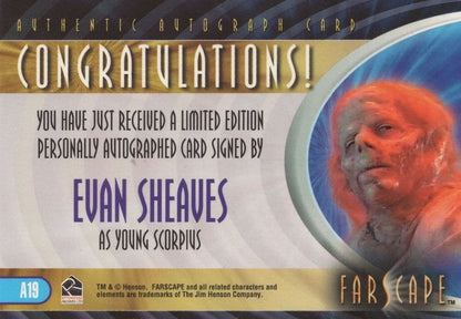 Evan Sheaves Farscape Hand Signed Autograph Card Photo