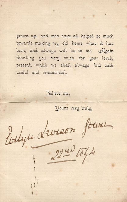 Evelyn Leveson Gower Countess Limpsfield Surrey Victorian Hand Signed Letter