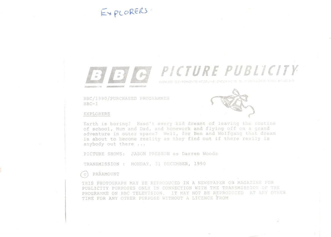 Explorers BBC ET Space UFO Style Sci Fi Show Launch 1990 Press Photo