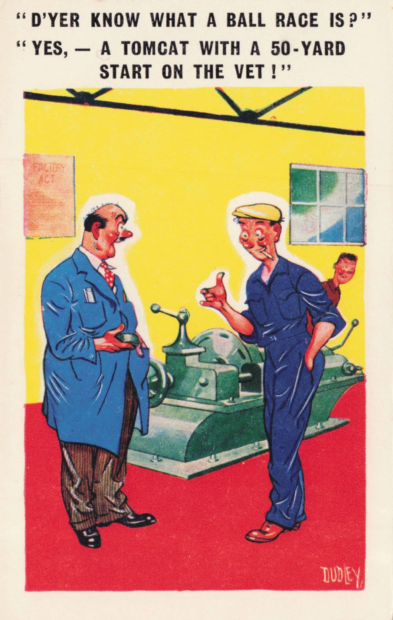 Factory Foreman Ball Race Old Machine Tomcat Vintage Comic Postcard