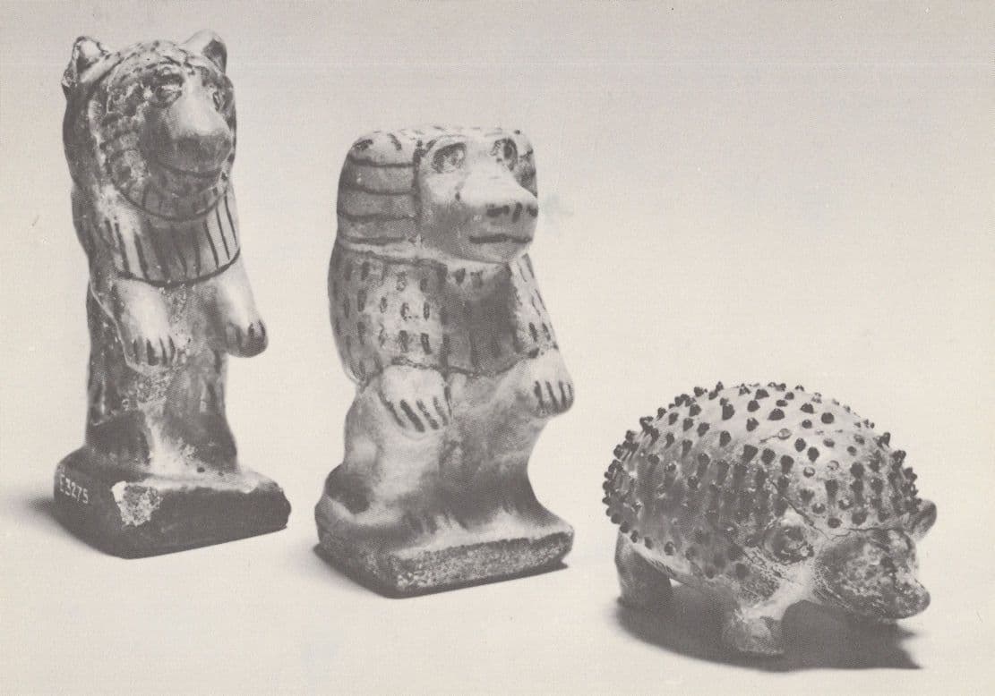 Faience Models Of A Lion Baboon & Hedgehog Egyptian Postcard