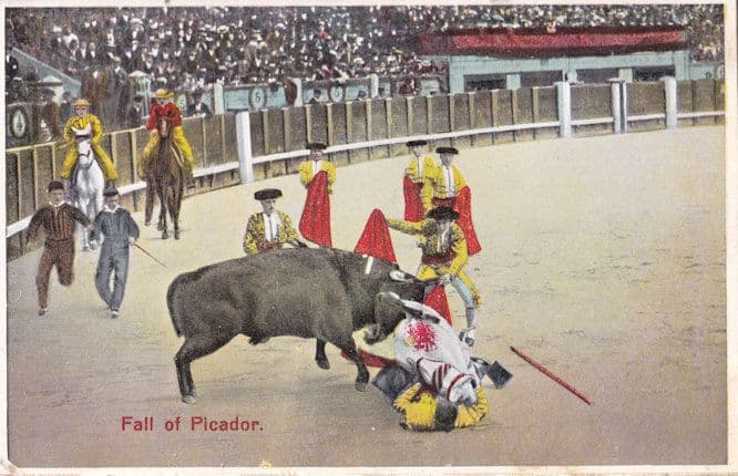 Fall of Picador Spanish Matador Bullfighter Killing 1920s Postcard