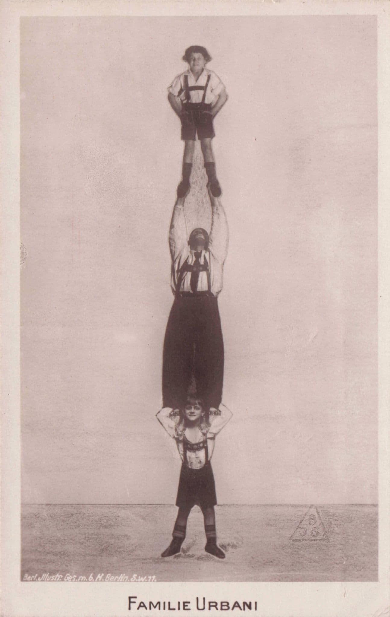 Famile Urbani German Berlin Circus Acrobat Handstand Advertising Postcard